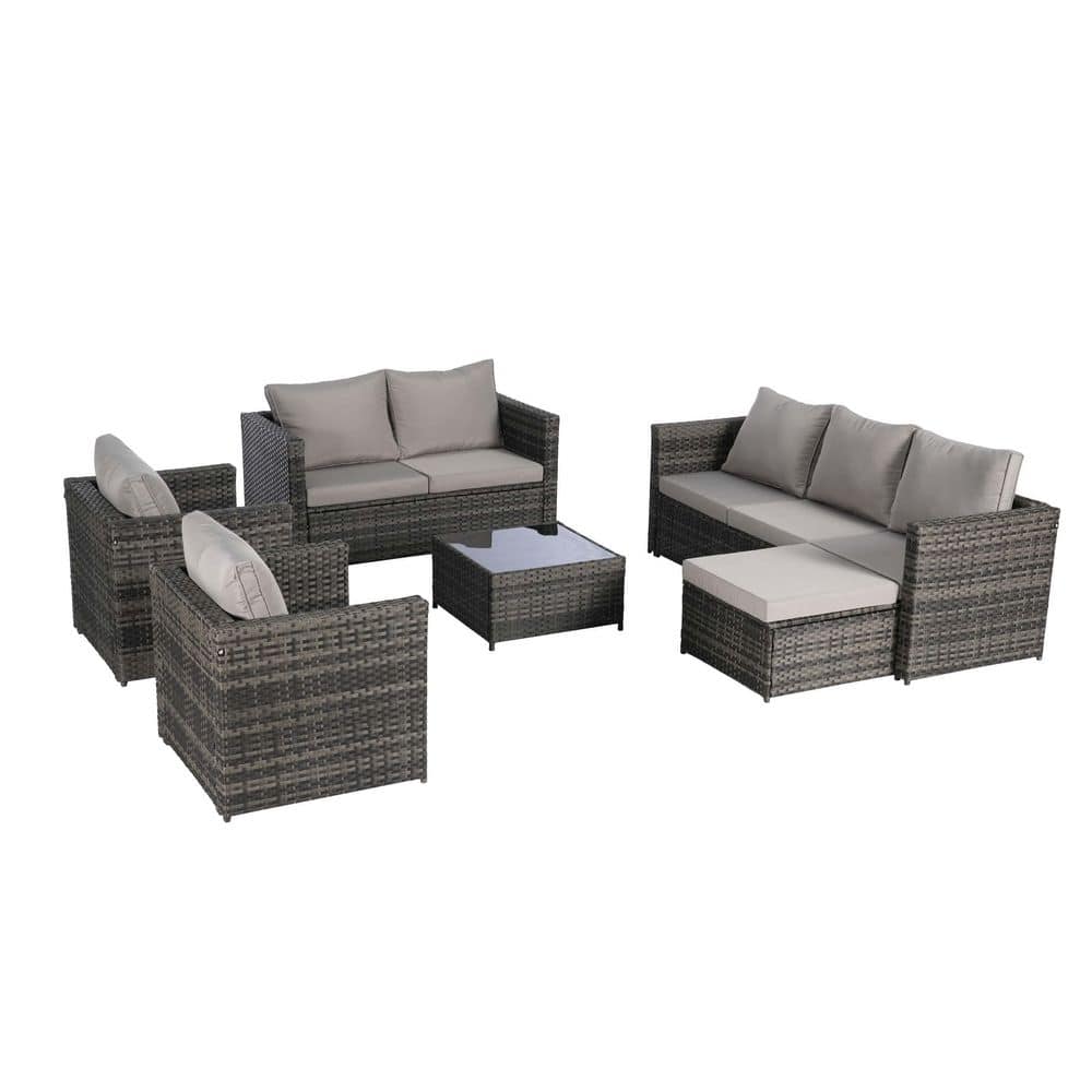 6-Pieces Wicker Outdoor Sectional Set, All Weather Conversation Set with Li