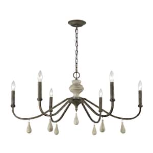 Erindale 38 in. W 6-Light Malted Rust Chandelier with No Shades