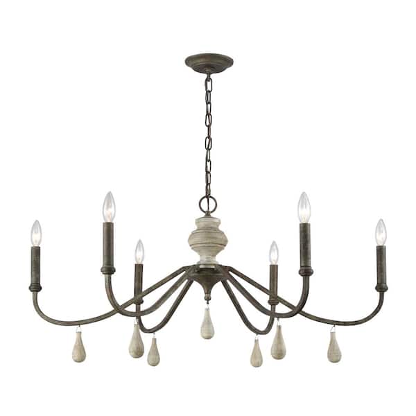 Titan Lighting Erindale 38 in. W 6-Light Malted Rust Chandelier with No Shades
