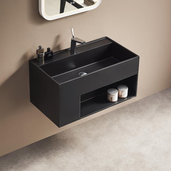 Serene Valley SVWS604-32WH 32 in. Wall-Mount Solid Surface Bathroom Sink with Built-in Towel Bar Sink Finish: White