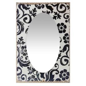French Country 15.75 in. W x 23.5 in. H Francophile Rectangular Black and White Floral Unframed Wall Mirror
