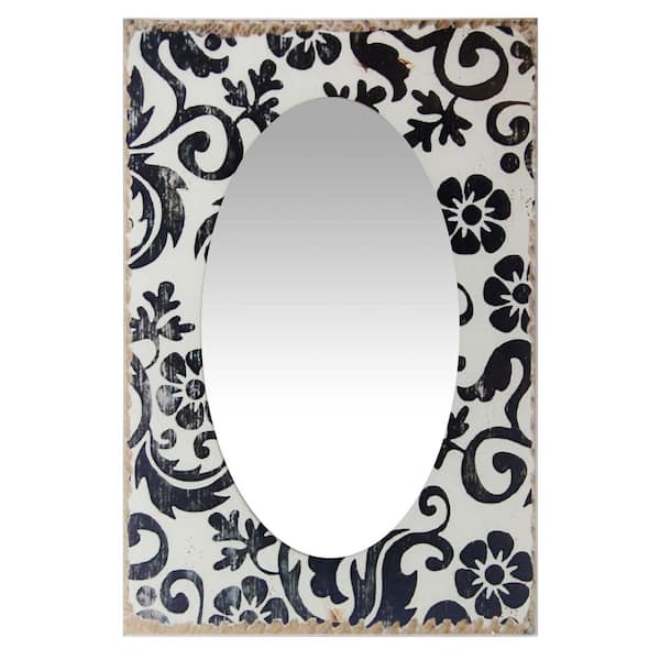 French Country 15.75 in. W x 23.5 in. H Francophile Rectangular Black and White Floral Unframed Wall Mirror