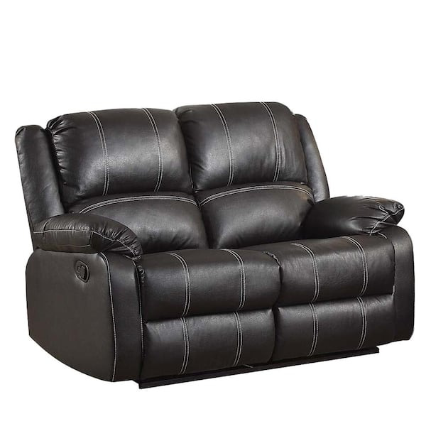 Zuriel 37 in. Black Solid Faux Leather 2 Seat Loveseat with Reclining