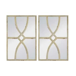 23.6 in. x 15.7 in. Farmhouse Rectangle Framed Antique White Mirror Set (Set of 2)