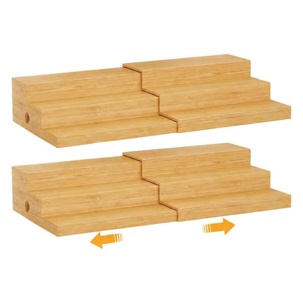 3-Shelf Bamboo Adjustable Pantry Cabinet Can Organizer Rack, Natural Finish, 2-Pack for Countertop Storage