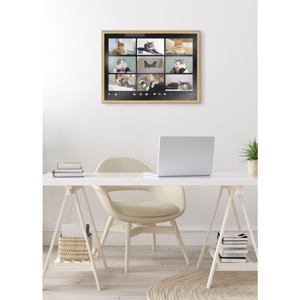 18" x 24" Natural Framed Video Chat Cats Glass Wall Art