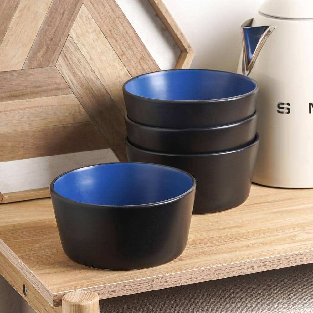 Blue and Black Ceramic 32-Piece Dinnerware Set, Service for 8