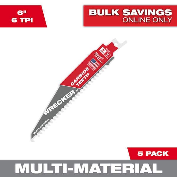 Milwaukee 6 in. 6 TPI WRECKER Carbide Teeth Multi-Material Cutting SAWZALL Reciprocating Saw Blades (5-Pack)