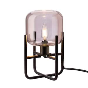 Avalon 10 in. Luxe Translucent Smoke Glass Solid Metallic Base Finish Table Lamp