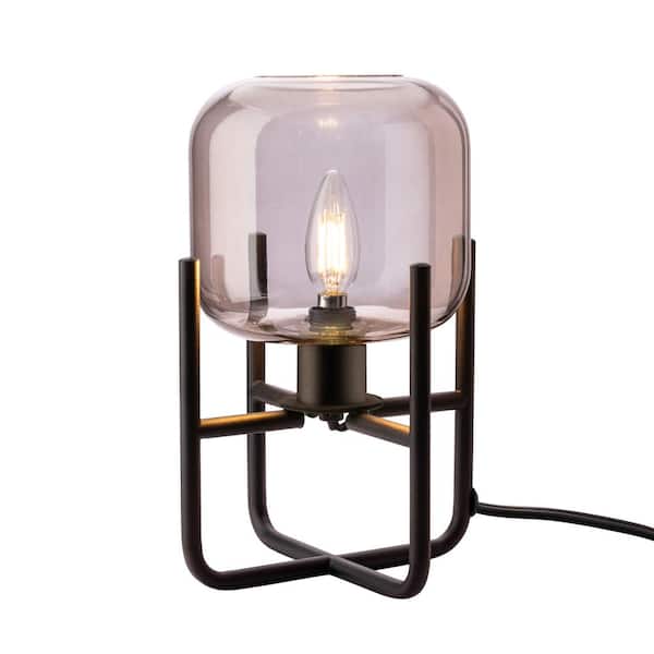 O'Bright Avalon 10 in. Luxe Translucent Smoke Glass Solid Metallic Base Finish Table Lamp