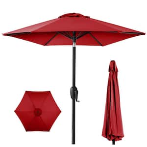 7.5 ft Heavy-Duty Outdoor Market Patio Umbrella with Push Button Tilt, Easy Crank Lift in Red