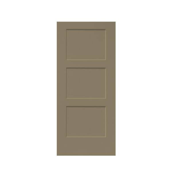 CALHOME 30 in. x 80 in. 3-Panel Olive Green Stained Composite MDF Equal Style Interior Barn Door Slab
