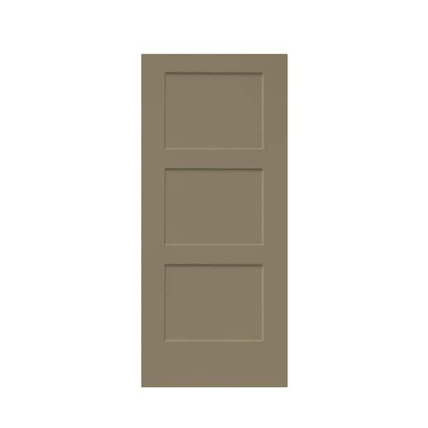 CALHOME 36 in. x 80 in. 3-Panel Olive Green Stained Composite MDF Equal Style Interior Barn Door Slab