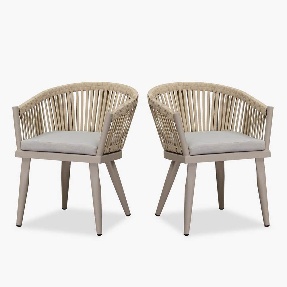 Patio Dining Chairs Set of 2 with Outdoor Aluminium All-Weather Rattan for Garden Yard Indoor，with Cushion，Champagne price history on PriceWatchPro