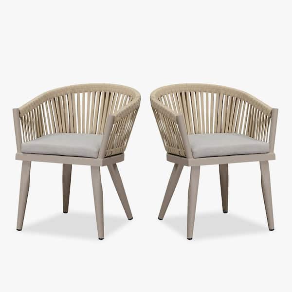 PURPLE LEAF Patio Dining Chairs Set of 2 with Outdoor Aluminium All-Weather Rattan for Garden Yard Indoor，with Cushion，Champagne