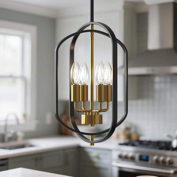 Emeritpro 4-Light Modern Black & Gold Branch Chandelier with Metal