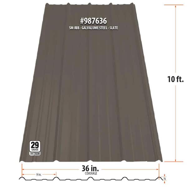 10 ft. SM-Rib Galvalume Steel 29-Gauge Roof/Siding Panel in Slate