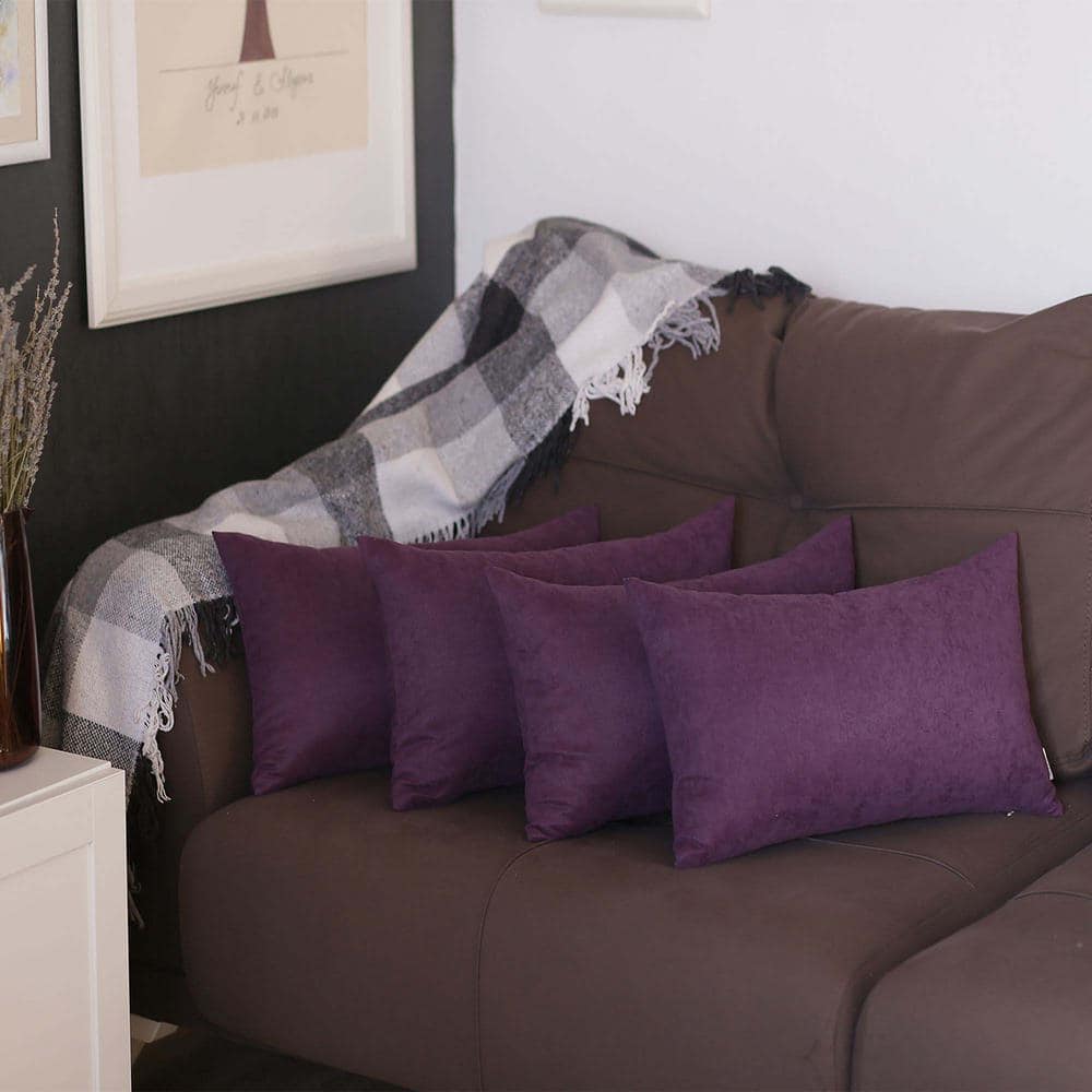 Set of 4 Purple Polyester Lumbar Pillow Covers