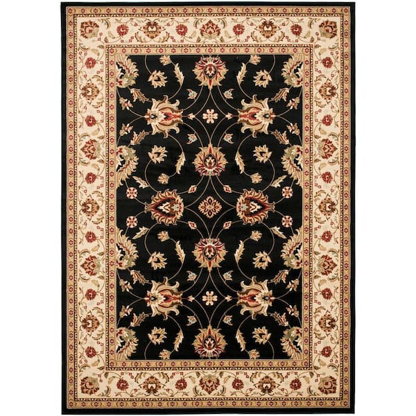 SAFAVIEH Lyndhurst Black/Ivory 9 ft. x 12 ft. Border Geometric Floral Area Rug