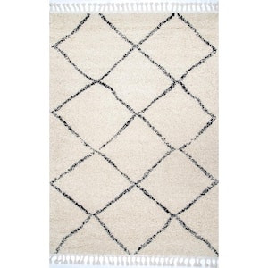 Jessie Moroccan Lattice Shag Off-White 8 ft. x 11 ft. Area Rug