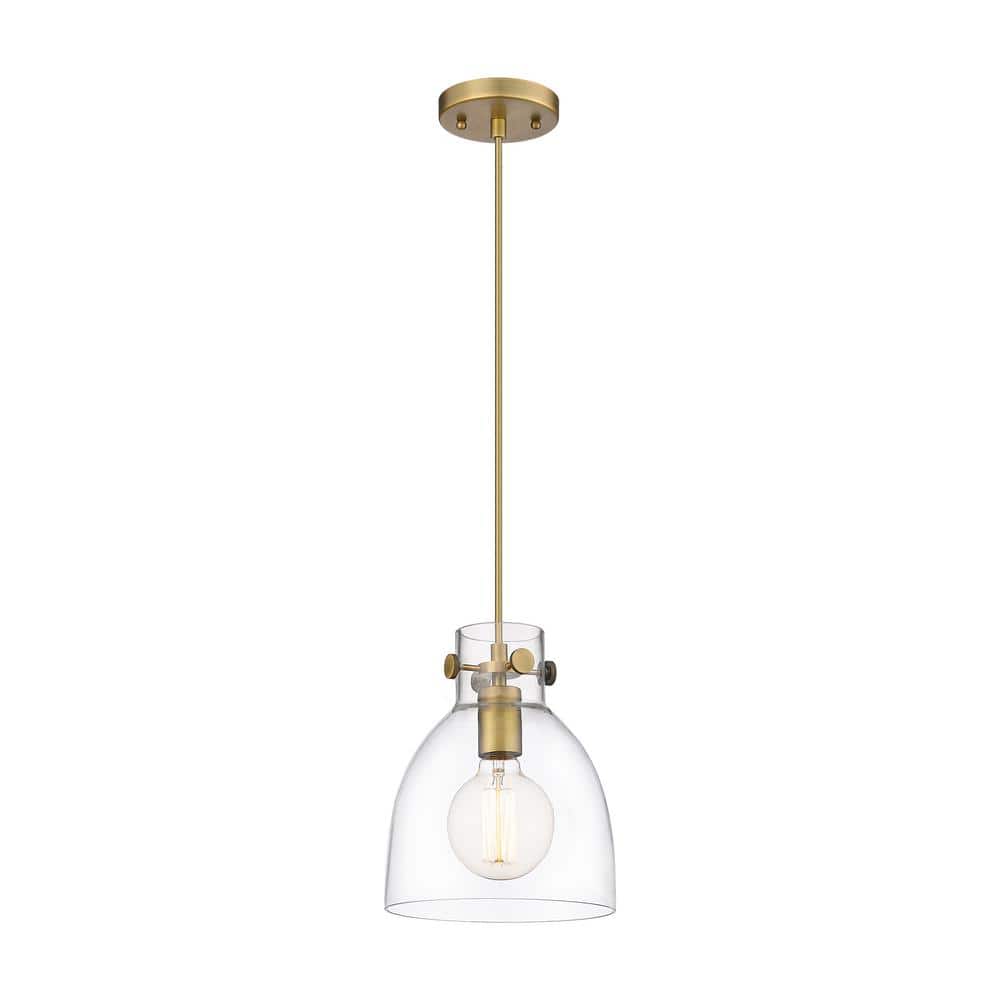 Newton Bell 100-Watt 1 Light Brushed Brass Shaded Pendant Light with Clear glass Clear Glass Shade price history on PriceWatchPro
