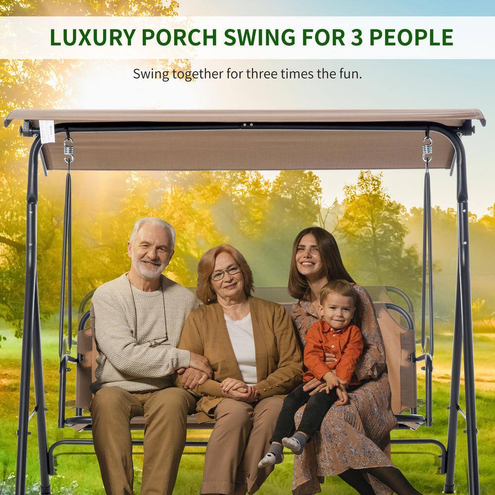 Brown 3-Person Outdoor Patio Swing with Adjustable Canopy