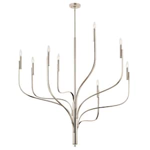 Livadia 47.75 in. 8-Light Polished Nickel Modern Candle Chandelier for Dining Room