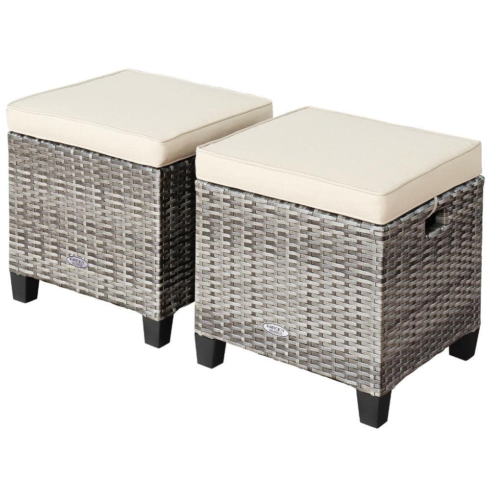 Set of 2 16 in. PE Rattan Outdoor Ottoman Seats with Cushions, Beige price history on PriceWatchPro