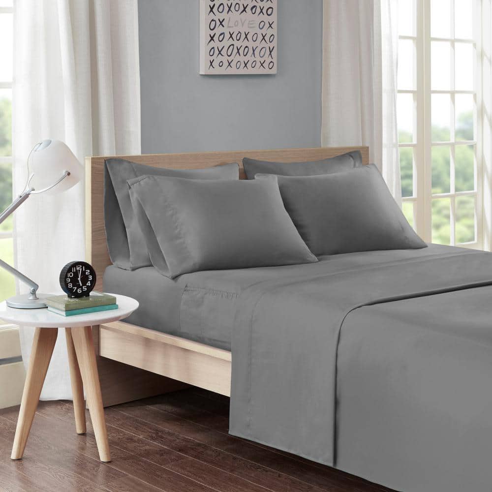 Charcoal Full Microfiber Sheet Set with Side Storage Pockets