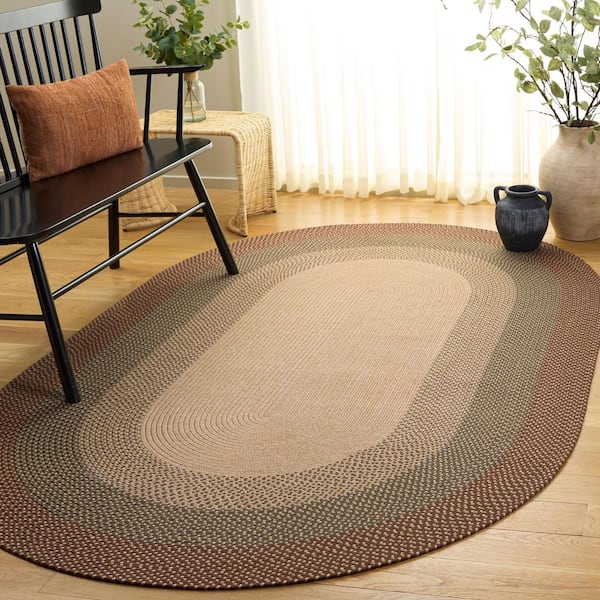 Braided 6 ft. x 9 ft. Oval Brown/Ivory Rustic Braided Oval Area Rug