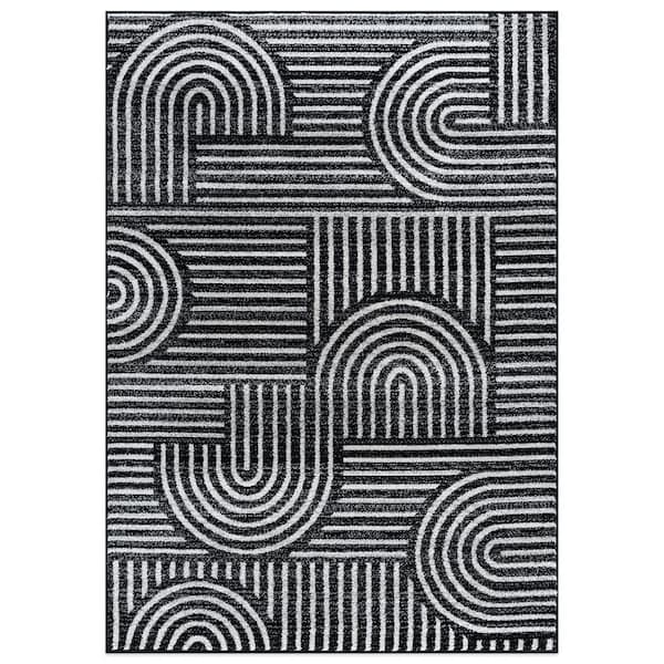 World Rug Gallery Bohemian Stripe Black 7 ft. 10 in. x 10 ft. Arch Design Area Rug