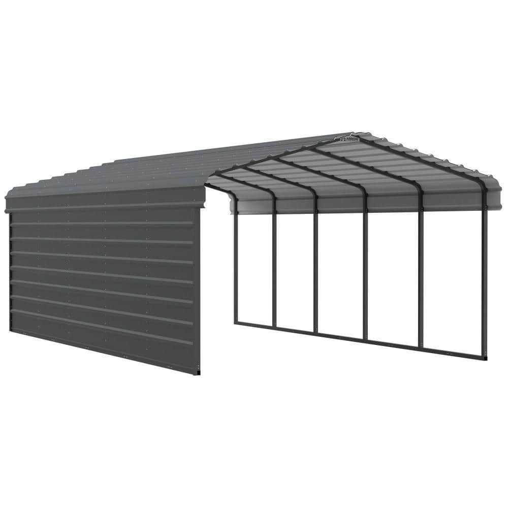ARROW 12 ft. W x 24 ft. D x 7 ft. H Charcoal Galvanized Steel Carport with 1-Side Wall Kit (CPHC122407ECL1)