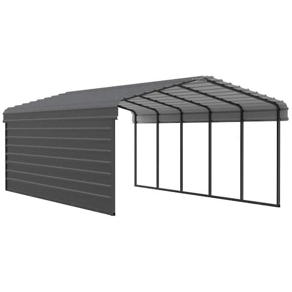 Arrow 12 ft. W x 24 ft. D x 7 ft. H Charcoal Galvanized Steel Carport with 1-Side Wall Kit