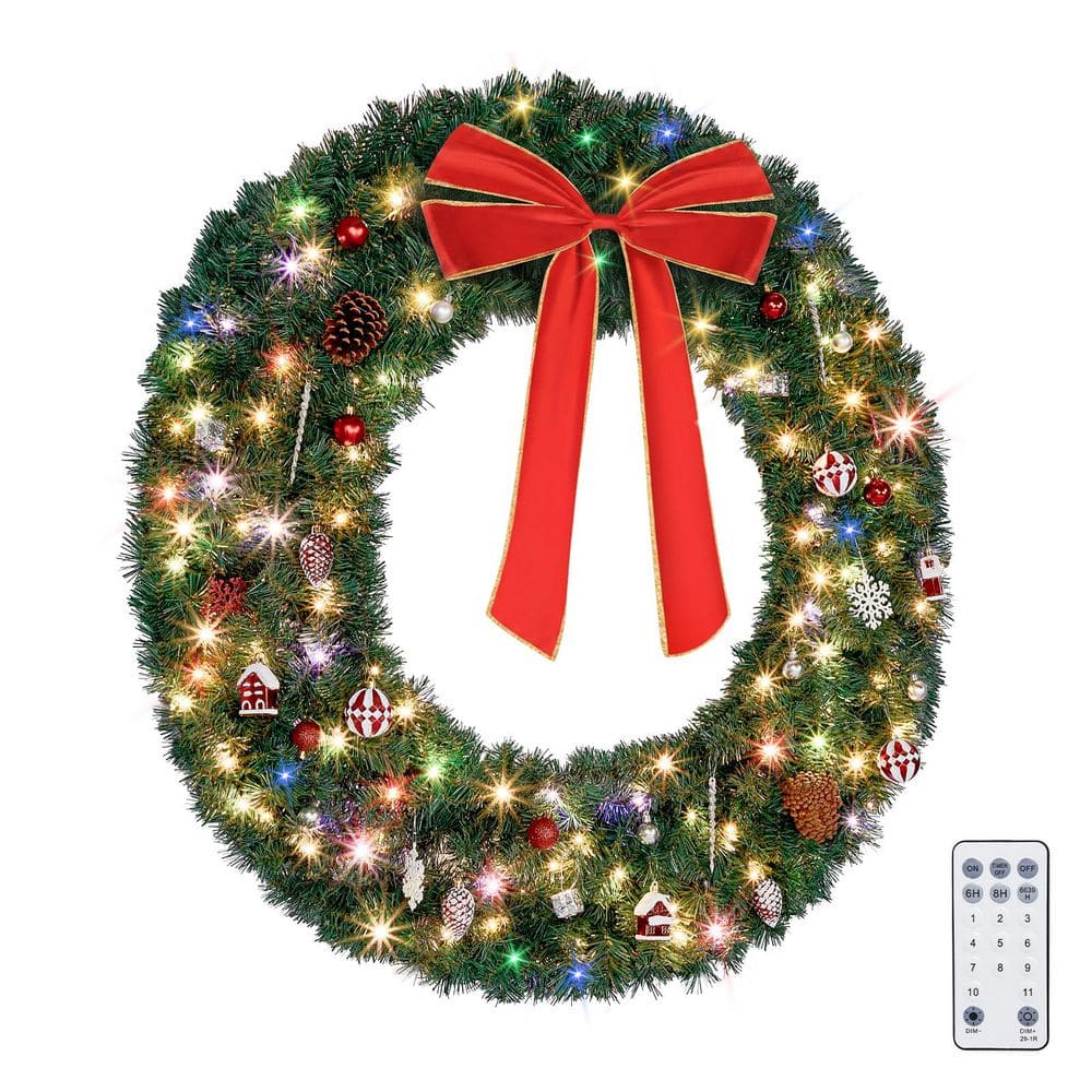 Karl home 48 in. Green PreLit Artificial Christmas Wreath with Bow