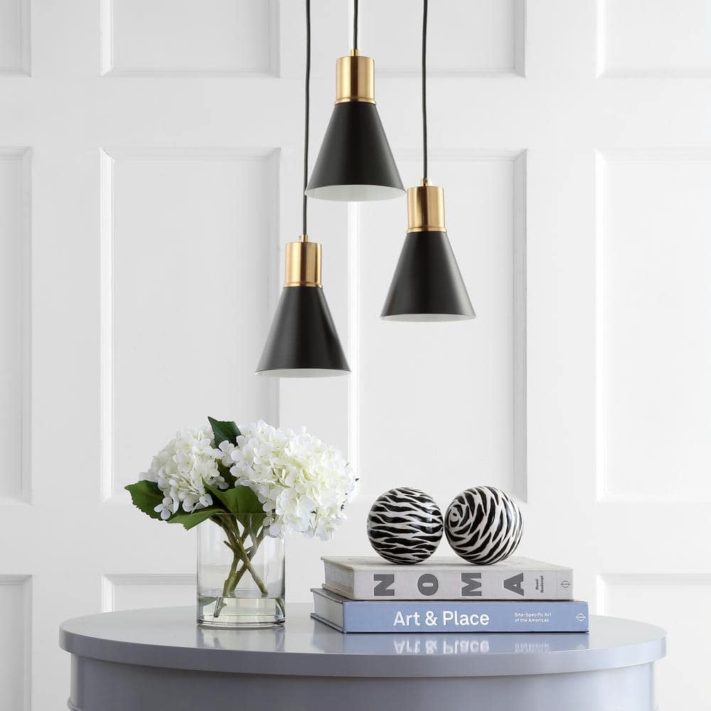 Apollo 15" Black and Brass Gold Metal Cluster LED Pendant Light