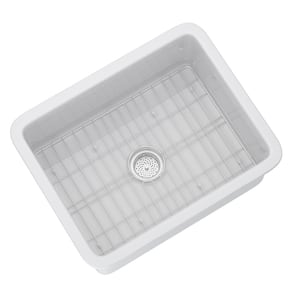 24 in. Undermount/Drop-in White Kitchen Sink Single Bowl Fireclay Rectangular Sink Center Drain with Accessory Kit