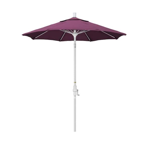 California Umbrella 7.5 ft. Matted White Aluminum Market Collar Tilt Patio Umbrella Fiberglass Ribs and in Iris Sunbrella