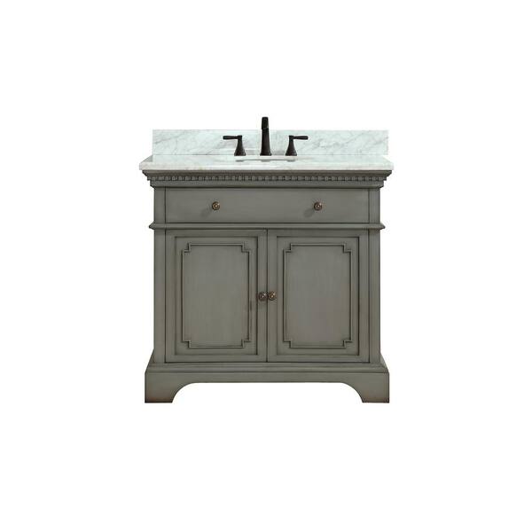 Azzuri Hastings 37 in. W x 22 in. D x 35 in. H Vanity in French Gray with Marble Vanity Top in Carrera White with Basin