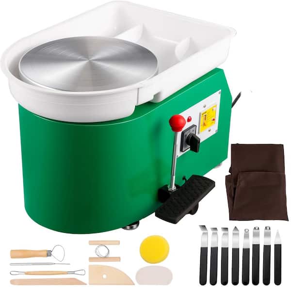 11 in. Pottery Wheel 350-Watt Adjustable Feet Lever Pedal Electric DIY Clay Tool with Tray for Ceramic Work, Green