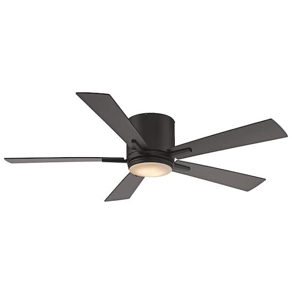Bel Air Lighting 52 in. Indoor Black Integrated LED Modern Flush Mount Ceiling Fan with Light, Wall Control Switch, and 5 Blades