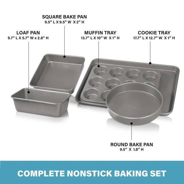 5pc Carbon Steel Baking Set Nonstick Coating Gray