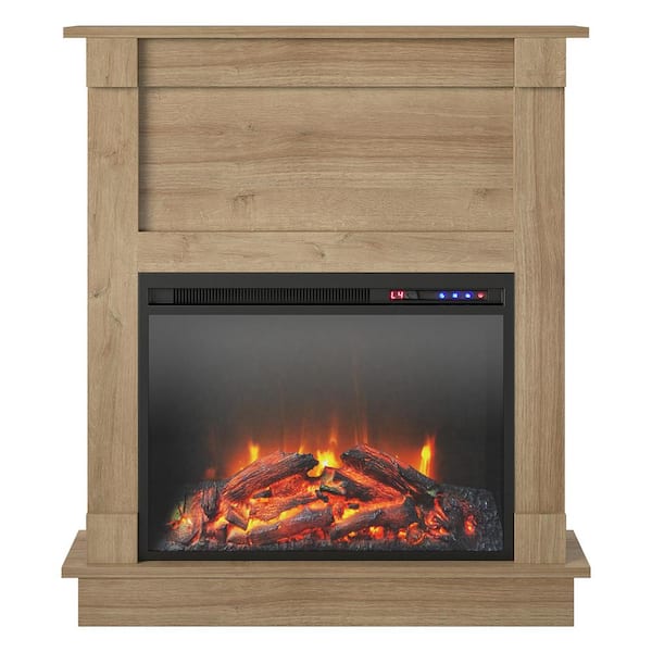 Ameriwood Home Exeter 31.65 in. Freestanding Electric Fireplace with Mantel in Natural