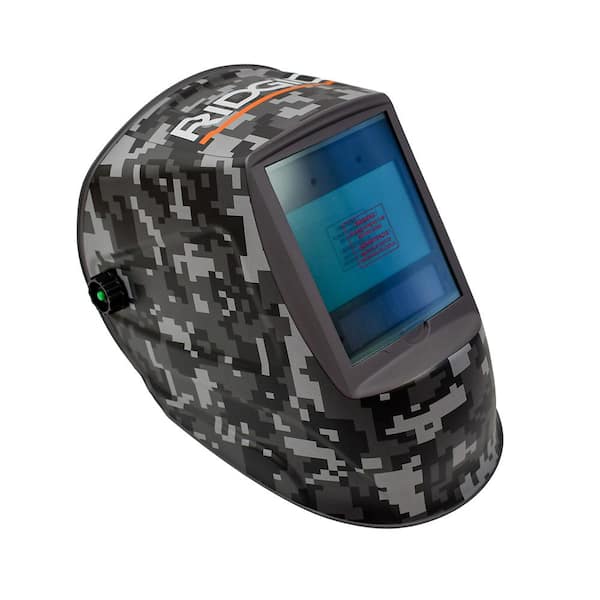 RIDGID Auto-Darkening PRO Welding Helmet, Variable Shade Lenses 5-13, 10 in. Square Viewing Area, 4 Optical Arc Sensors, Camo