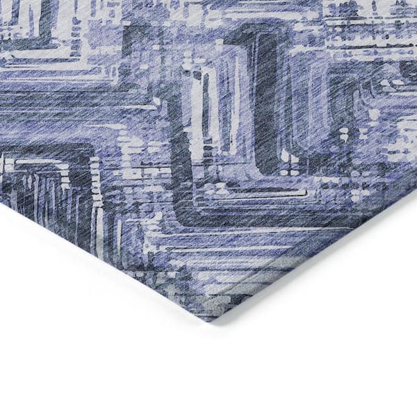Navy Blue, Sky Blue 5 ft. x 8 ft. Woven Geometric Polyester Rectangle Indoor/Outdoor Area Rug