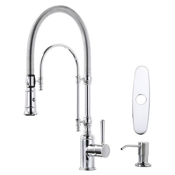 Solid Brass Single Handle Pull Down Sprayer Kitchen Faucet with Soap Dispenser in Chrome