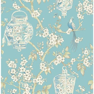 Serenity Turquoise Lanterns Paper Strippable Wallpaper (Covers 56.4 sq. ft.)