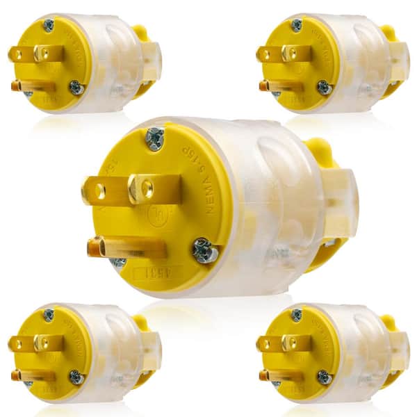 Lighted 15 Amp 125-Volt NEMA 5-15R 2 Pole 3 Wire Grounding Straight Blade Plug, Yellow (5-Pack)