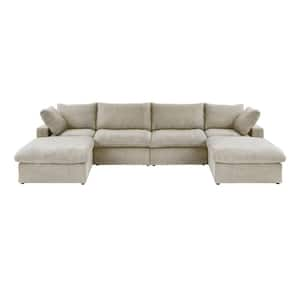 160.5 in. Square Arm 6-piece Velvet U-Shaped Free Combination Modular Sectional Sofa in. Khaki with Ottoman