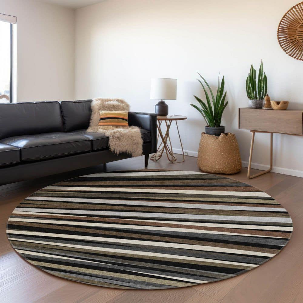 Mayfield Premium Machine Washable Abstract AMF997 Black 8 ft. x 8 ft. Round Rug price history on PriceWatchPro