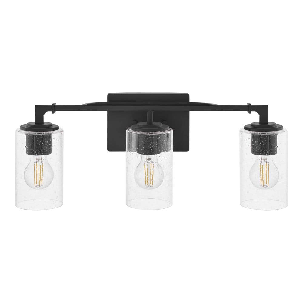 Home Decorators Collection Helenwood 22 in. 3-Light Matte Black Bathroom Vanity Light with Clear Seeded Glass
